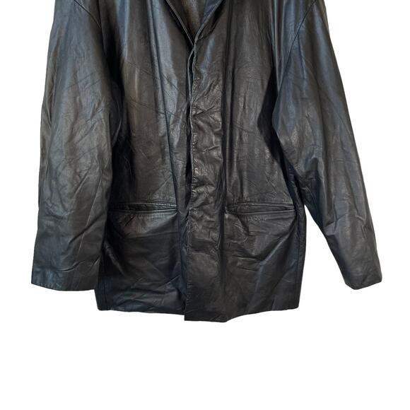Vintage KENNETH COLE Mens Genuine Leather Coat Jacket Black Large Classic Grunge - Picture 5 of 12